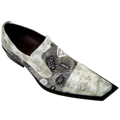 Zota Silver Grey Newspaper Design Diagonal Toe Shoes GA8716-6